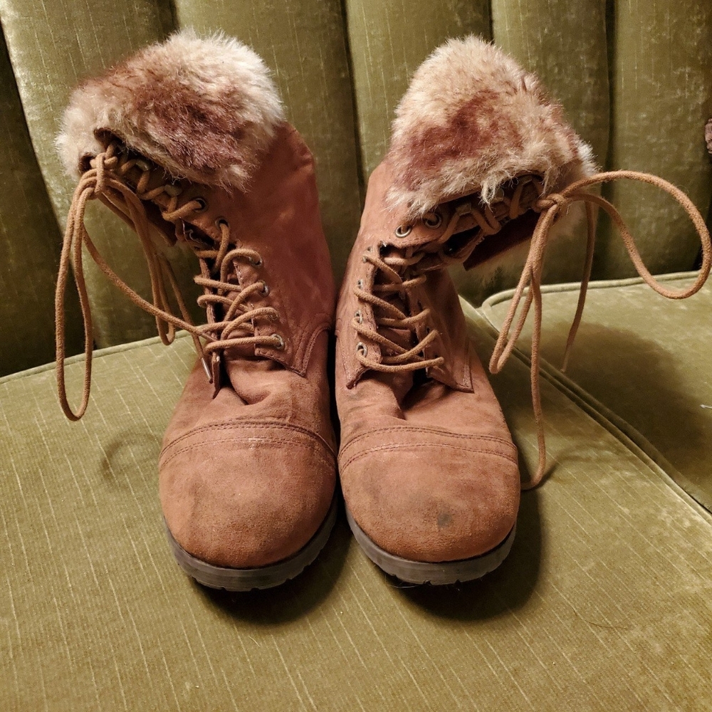 Brown Suede & Faux Fur Boots